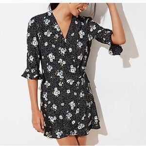 LOFT Black and White Polka Dot Wrap Romper Dress, Blue and White Floral, sz 8